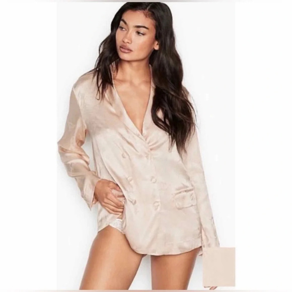 VICTORIA'S SECRET Floral Satin‎ Blazer in Champagne Nude - Picture 1 of 8